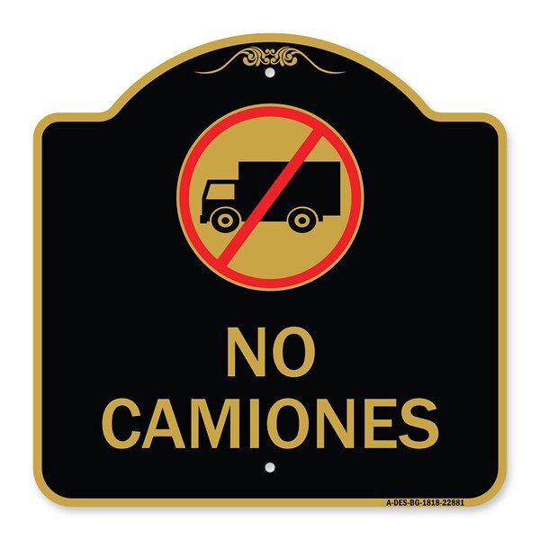 Signmission Spanish Traffic No Camiones No Trucks W/ Graphic, Black & Gold Alum Sign, 18" x 18", BG-1818-22881 A-DES-BG-1818-22881 - main
